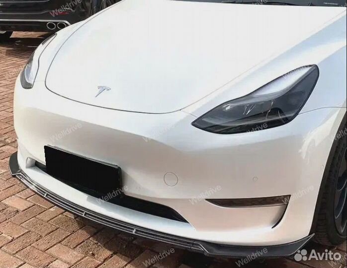 Губа передняя Tesla Model Y черный глянец