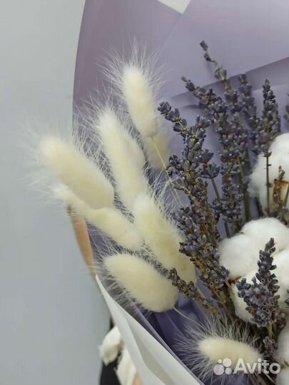 Букет хлопок лаванда эвкалипт