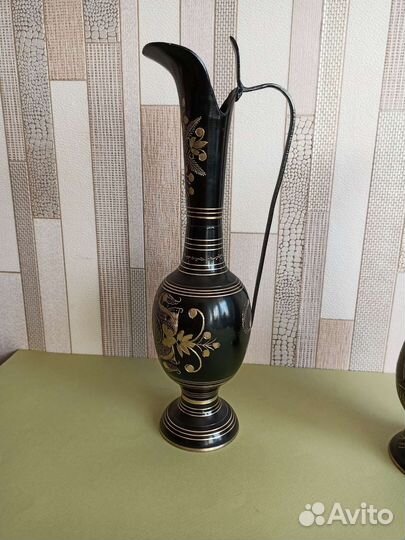Ваза латунь, кувшин, поднос