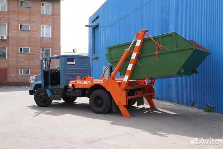 Вывоз мусора съёмным бункером 8 куб. без выходных