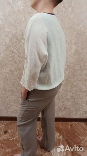 Льняная блузка женская на пуговицах размер 46-48