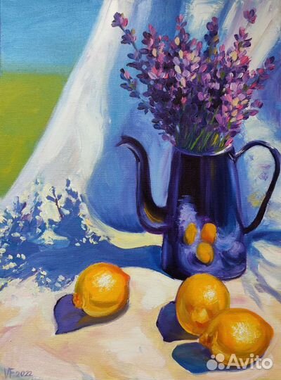 Картина маслом на холсте натюрморт лаванда