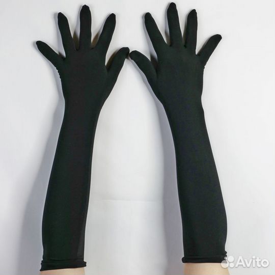 Перчатки черные до локтя текстильные