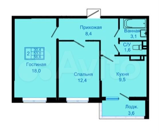 2-к. квартира, 56,6 м², 10/16 эт.
