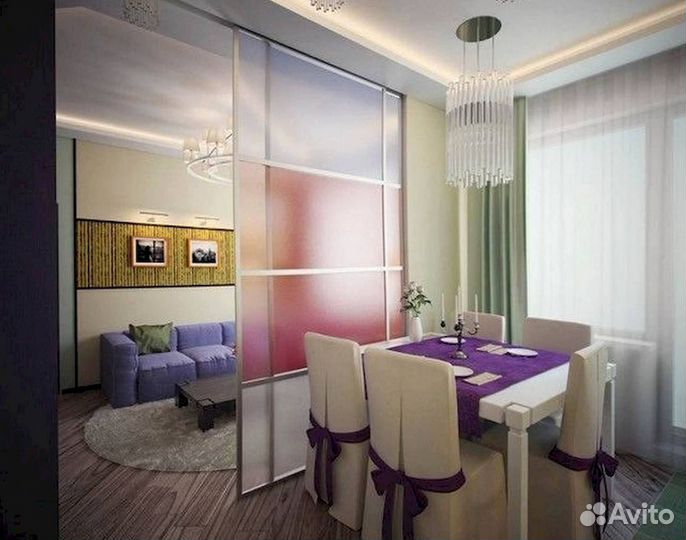 Раздвижная перегородка с матовым стеклом