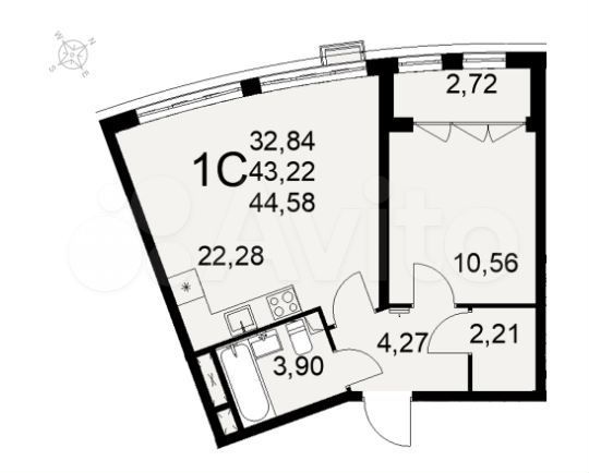 1-к. квартира, 45 м², 4/16 эт.