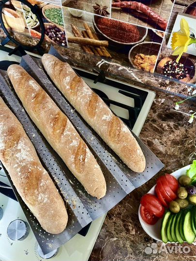 Багеты хлеб на пшеничной и ржаной закваске