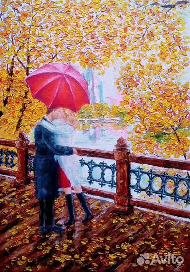 Осенний Пейзаж Картина маслом Влюбленные