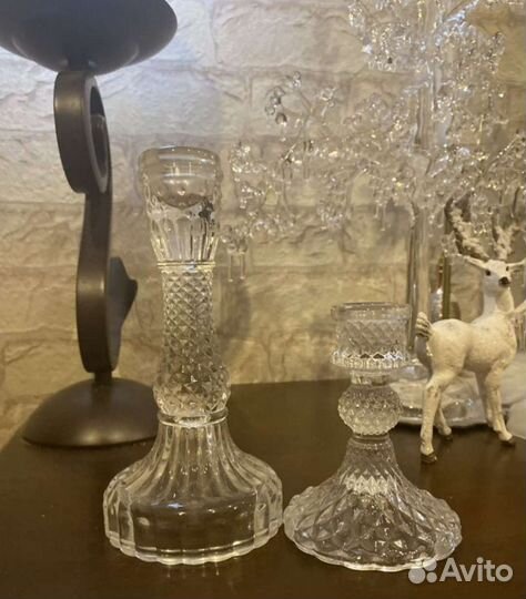 Подсвечники, пресс-стекло, цветное, винтаж