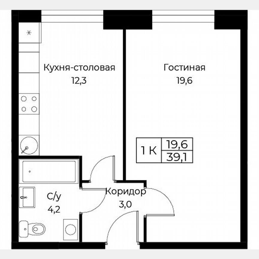 1-к. апартаменты, 39,1 м², 13/30 эт.