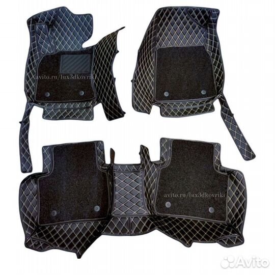 Коврики премиум Lexus LS +ворсовые. Чёрн/беж