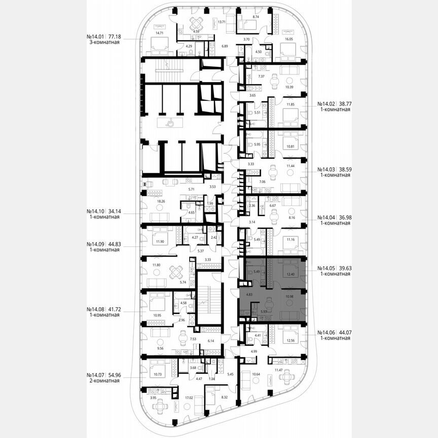 1-к. квартира, 39,6 м², 14/49 эт.