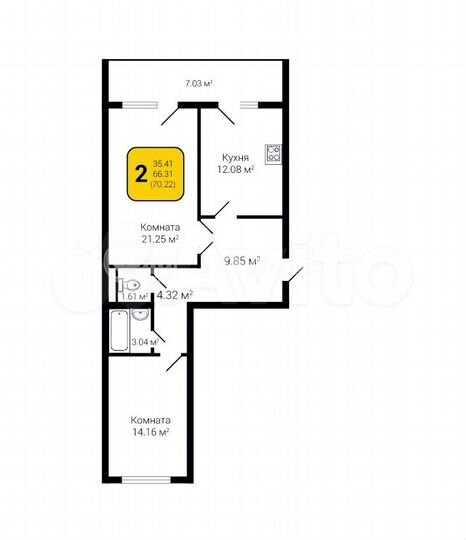 2-к. квартира, 70,2 м², 16/16 эт.