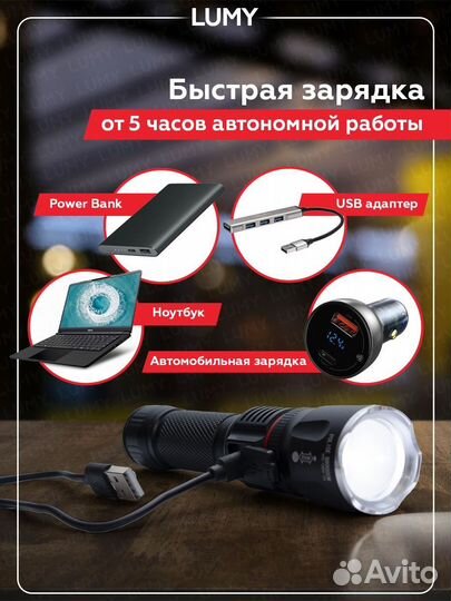 Фонарь светодиодный ручной аккумуляторный с магнит