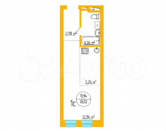 Апартаменты-студия, 26,5 м², 5/16 эт.