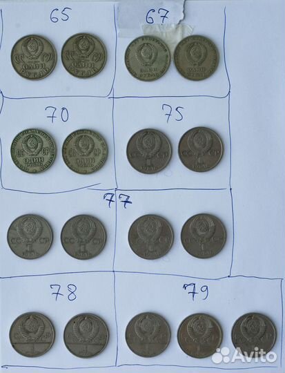 Юбилейные монеты 1 рубль 1965-1991 г
