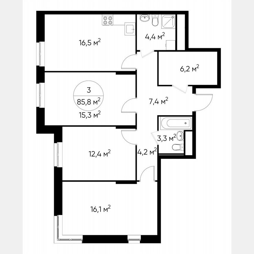 3-к. квартира, 85,8 м², 17/19 эт.