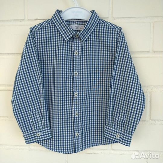 Рубашка Mango kids 98 сине-зеленая для мальчика