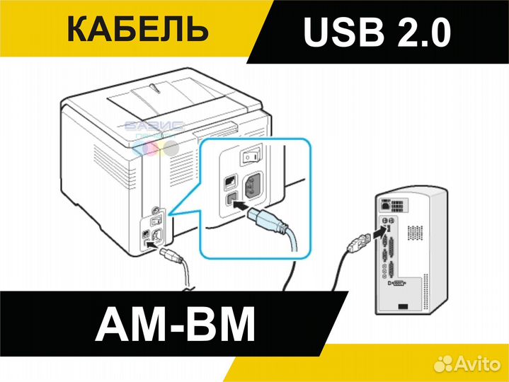 Кабель USB 2.0 AM-BM 1,5м с ферритовым кольцом
