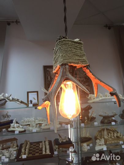 Лампа, декоративная, из рога