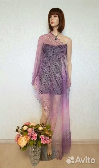 Пуховый палантин паутинка Шарф ажурный пуховый