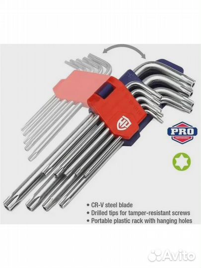 Набор ключей torx с отверстием 9шт WP222002