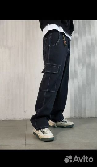 Джинсы черные широкие