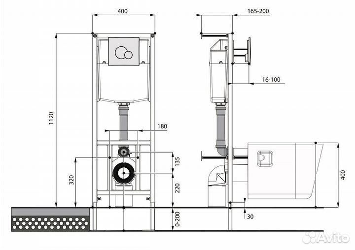 Инсталляция унитаз белая кнопка