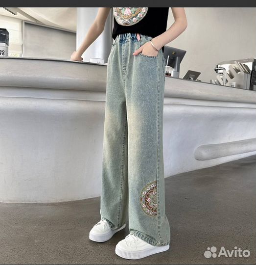 Джинсы для девочек с узорами