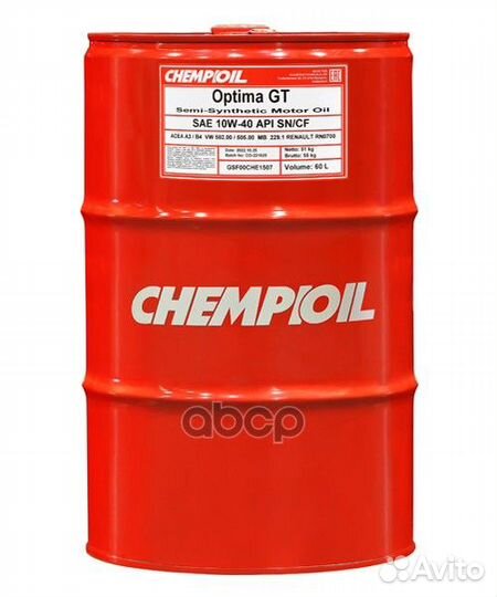 10W-40 Optima GT SN/CF, A3/B4, 60л (полусинт. м