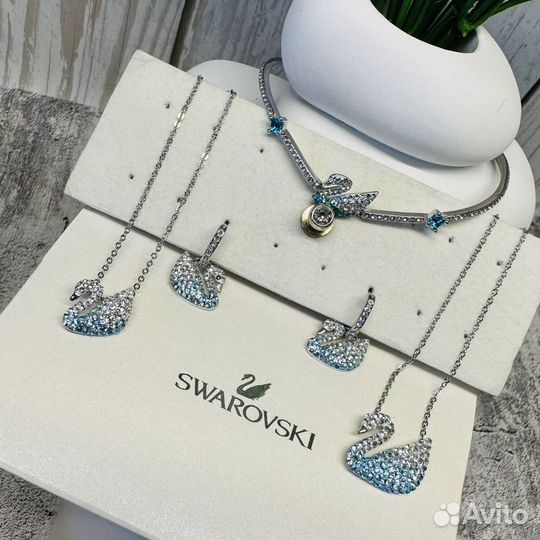 Серьги swarovski swan, кулон swarovski и браслет