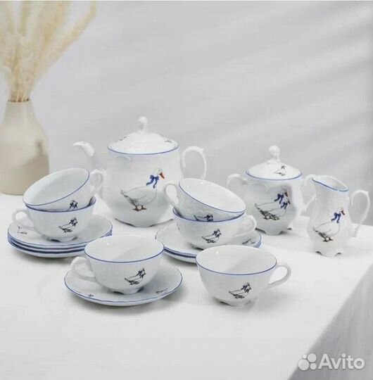 Чайный сервиз гуси, столовый сервиз 25 предметов