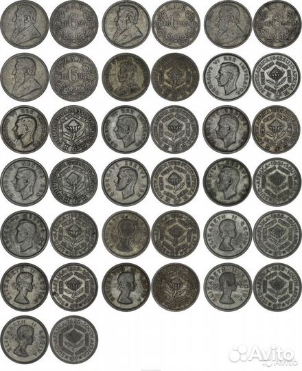 Южная африка юар : 6 пенсовые серебренные монеты