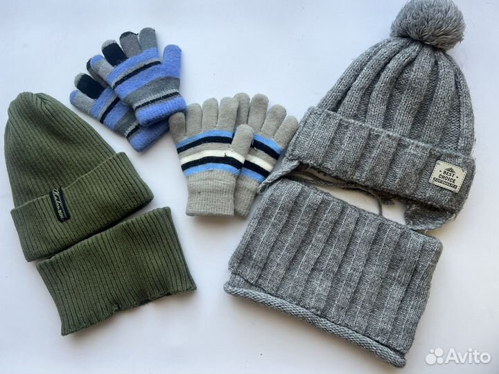 Наборы Шапка+ снуд б/у детские +перчатки зима