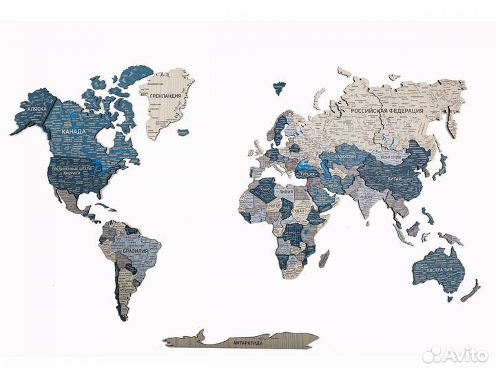 Деревянная карта мира 3D настенная, Брянск