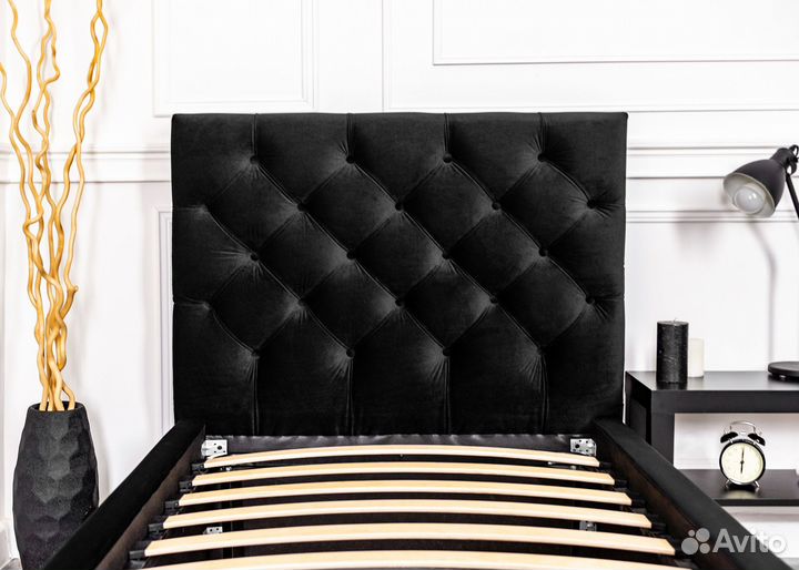 Кровать 90х200 односпальная черный велюр