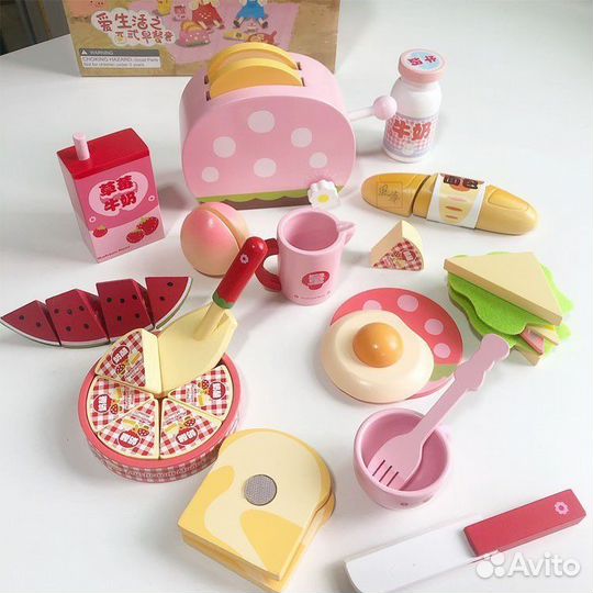 Детская деревянная посуда и продукты