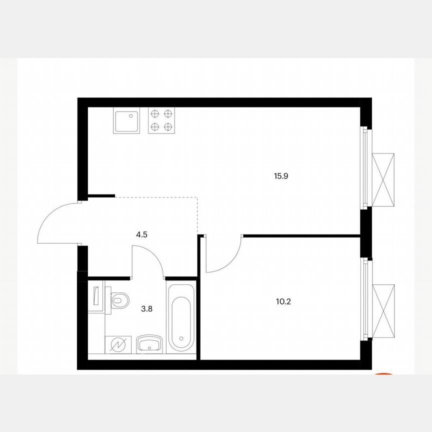 1-к. квартира, 34,4 м², 6/33 эт.