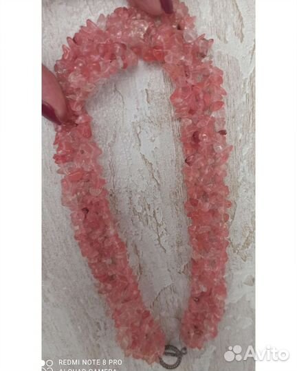 Колье ожерелье розовый кварц