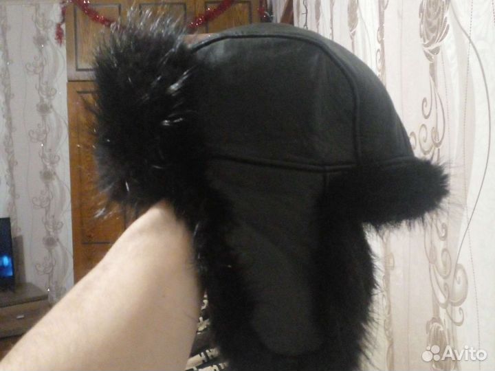 Шапка ушанка кожаная мужская