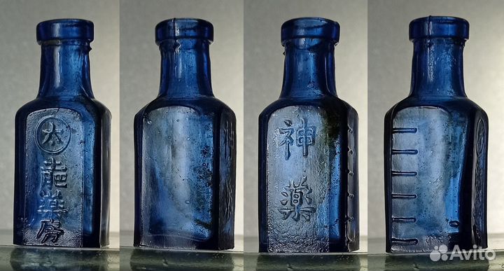 Старинные флаконы Япония кобальтовое стекло