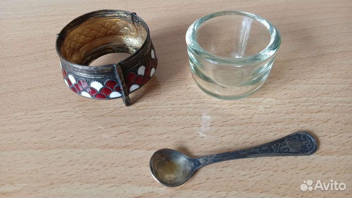 Солонка мельхиор СССР с ложечкой