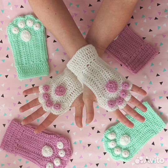 Перчатки вязаные с открытыми пальцами