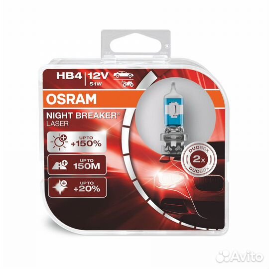 Автолампа osram HB4 51 P22d+150 night laser 3950K