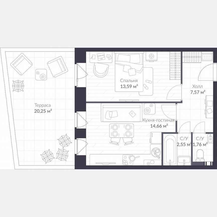 1-к. квартира, 47 м², 1/3 эт.