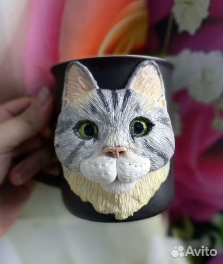Кружка с котиком в наличии и на заказ,из пол.глины