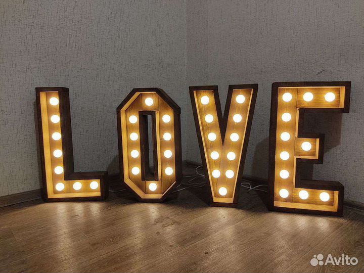 Светящиеся буквы в стиле лофт, Love