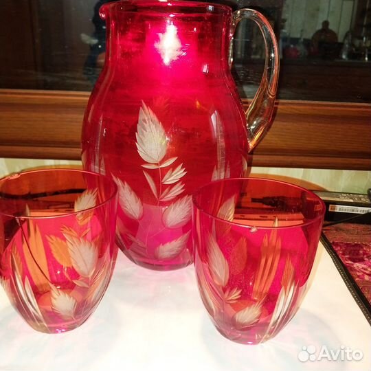 Кувшин и стаканы рубиновое стекло СССР, лимонница