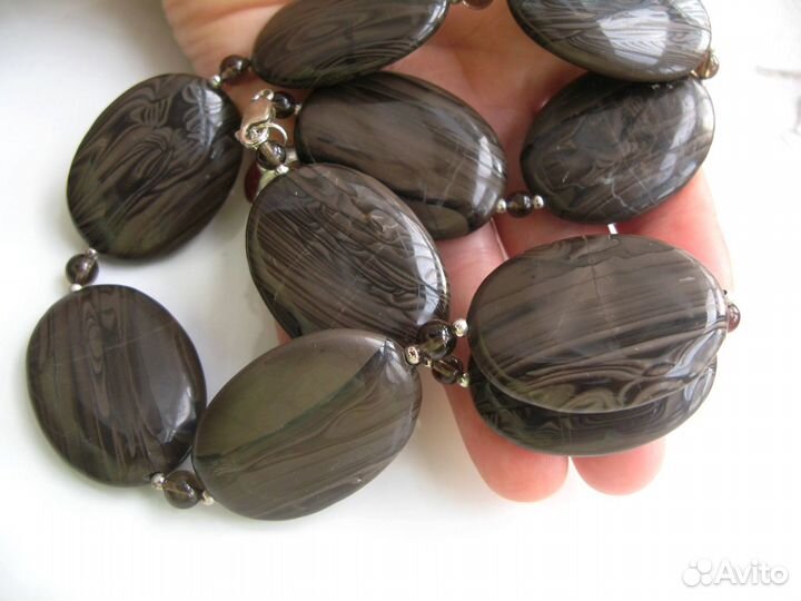 Массивные Бусы Кулоны Яшма Аметист Серебро