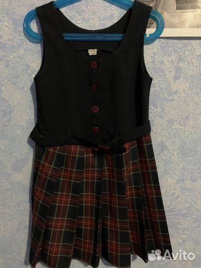 Сарафан школьный в клетку синий, юбка в клетку